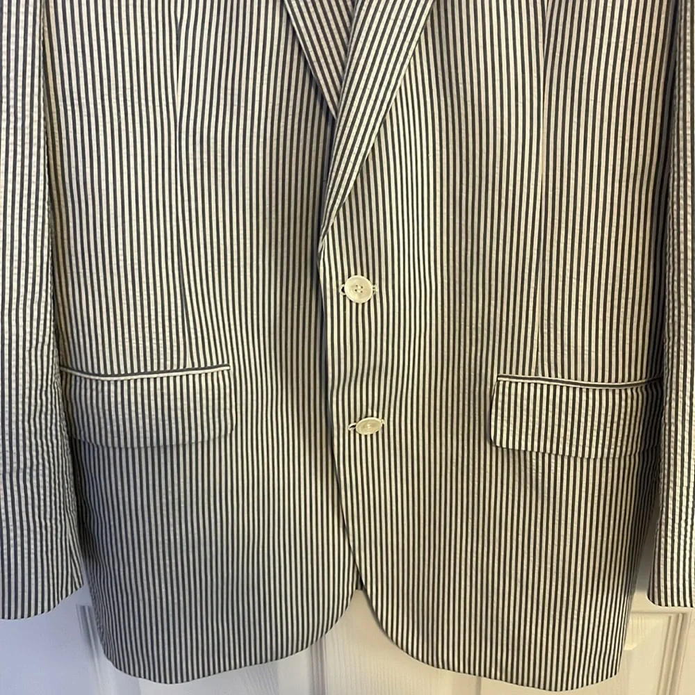 Brooks Brothers Men’s Light Blue & White Seersucker Blazer Sports Coat Jacket